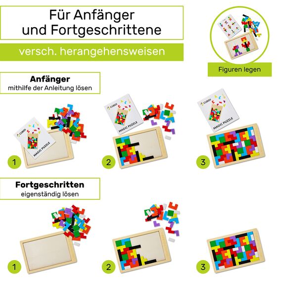 CUBIDI® Kreatives Montessori Tangram Puzzle | Fördert logisches Denken und Räumliche Vorstellungskraft | Geschicklichkeitsspiel aus Hochwertigem Holz | Lernspiele ab 4 Jahre für Jungen und Mädchen