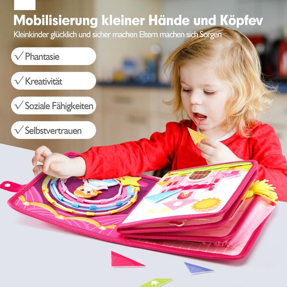 hahaland Prinzessinnen Thema Busy Board, 20 in 1 Quiet Book aus Weichem Stoff für Frühe Bildung, Schlossgeschichte Montessori Busy Book, Mädchen Spielzeug für 3 4 5 Jahr, Mädchen Geburtstags Geschenke