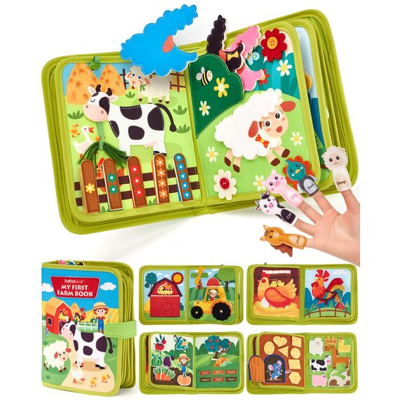 hahaland Montessori Spielzeug ab 1 Jahr – Bauernhof Thema Quiet Book, 20-in-1 Busy Board Weichem Filz für Frühe Bildung, Busy Book für Autofahrt, Spielzeug ab 1 2 3 Jahre, Geschenk zum 1 Geburtstag