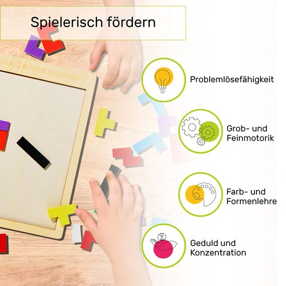 CUBIDI® Kreatives Montessori Tangram Puzzle | Fördert logisches Denken und Räumliche Vorstellungskraft | Geschicklichkeitsspiel aus Hochwertigem Holz | Lernspiele ab 4 Jahre für Jungen und Mädchen