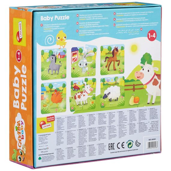 Lisciani - CAROTINA BABY - Bauernhof Puzzle - Lernspielzeug für Kinder mit Bauernhoftieren - Spielerisches Lernen - Made in Italy - Für Kinder von 1 bis 4 Jahren