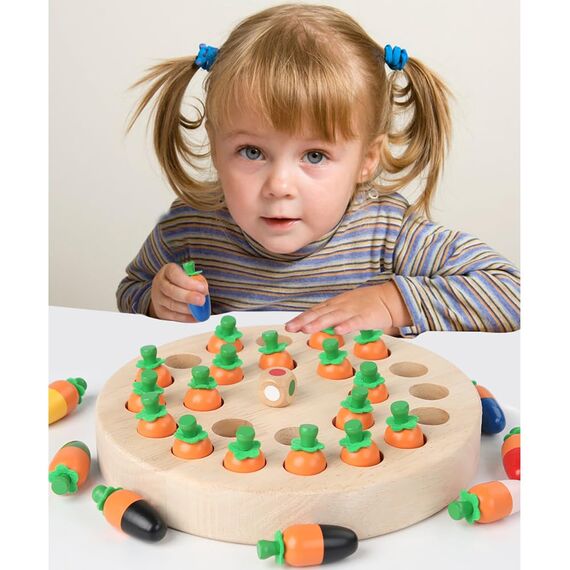 EACHHAHA Montessori Spielzeug, Memory Schach Holz,Memory Spiel,Verbessert das Gedächtnis und die Farbwahrnehmung,Geburtstagsgeschenke für Mädchen und Jungen(Karotte)