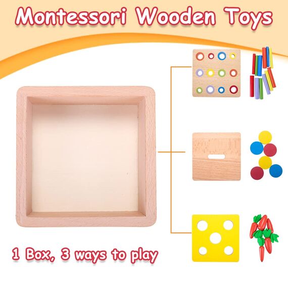 Holzspielzeug ab 1 Jahr | 4 IN 1 Baby Motorik Spielzeug für 6 Monate Jungen und Mädchen | Montessori Objektpermanenz Sortierspiel Holzpuzzle für Kinder als Weihnacht Geburtztag New Jahr Geschenk