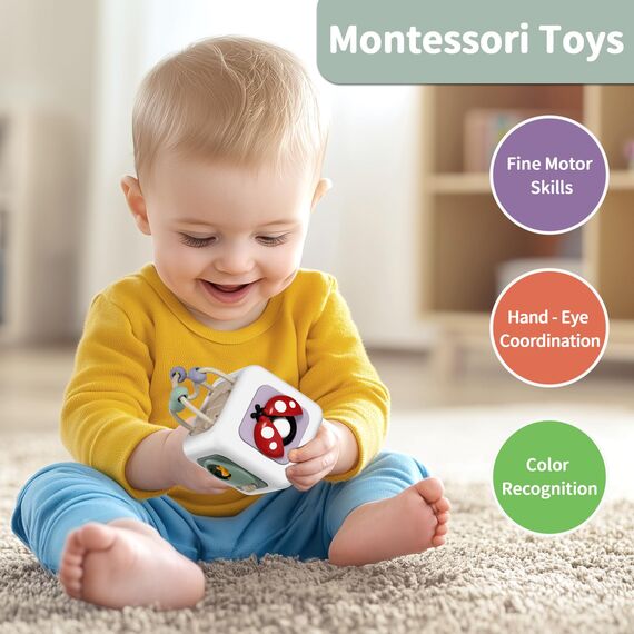 lerrbo Sensorisches Spielzeug für Kleinkind 1-3|Montessori Spielzeug ab 1 Jahr|Reisespielzeug für 12-18 Monate Baby|Beschäftigungswürfel Geburtstagsgeschenk Christmas für 1 Jahr alt
