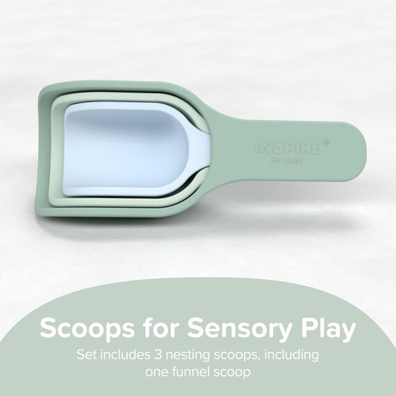 Inspire My Play – 3 x stapelbare Silikonschaufeln – Perfektes Zubehör für Sensory Play Tray – Zubehör für Tuff Tray – Spielzeug für Frühentwicklung – Montessori Lernspielzeug – Grün