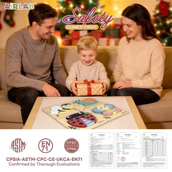Airlab Montessori Spielzeug Holzpuzzle für Kinder, Holzspielzeug Puzzle ab 1 2 3 Jahre, Baby Steckpuzzle mit Aufbewahrungstasche, 4er-Set Puzzle Lernspielzeug Pädagogisches Spielzeug Geschenk