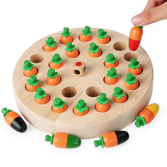 EACHHAHA Montessori Spielzeug, Memory Schach Holz,Memory Spiel,Verbessert das Gedächtnis und die Farbwahrnehmung,Geburtstagsgeschenke für Mädchen und Jungen(Karotte)