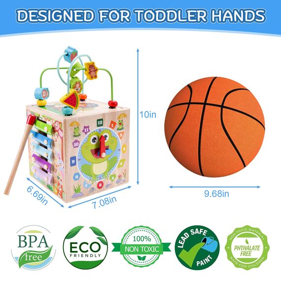 KMTJT Motorikwürfel ab 1 Jahr | Motorikspielzeug ab 1 Jahr | Aktivitätswürfel Steckspiel Holz ab 12 18 Monate Baby | Geschenk Mädchen Jungen | Kinder Montessori Holzspielzeug ab 1 2 3 Jahr (Blau)