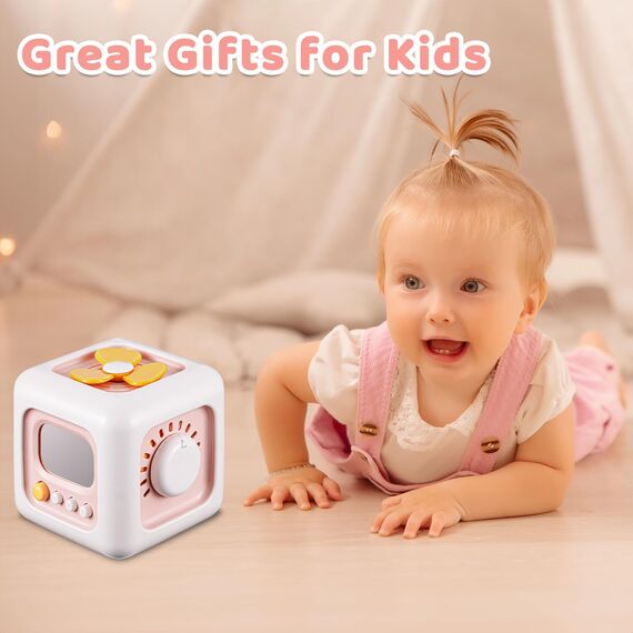 lerrbo Cubo de Actividades Rosa para Niños Pequeños Babyspielzeug für 1 Jahr altes Mädchen Geschenke, Montessori Spielzeug ab 1 Jahr, Reise sensorisches Spielzeug für Kleinkinder