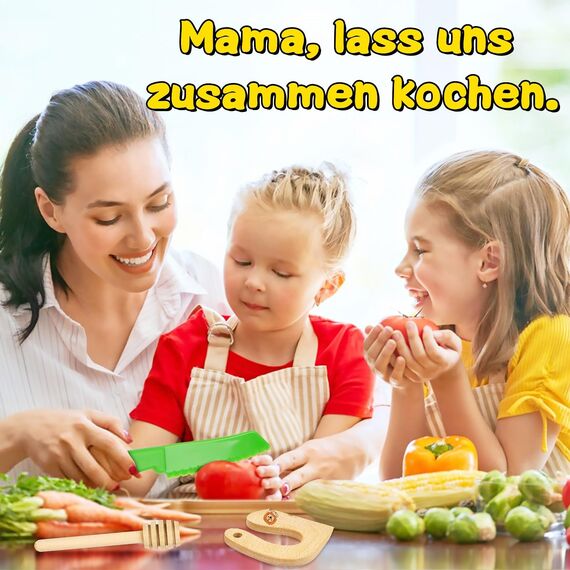 LETTO & TAILOR 13 teiliges Kindermesser Set Kinder Sicherheit Küchenmesser mit Gemüse Ausstechformen, Holzmesser, Schneidebrett - für Kinder ab 3 Jahren (13-teiliges Löwenset)