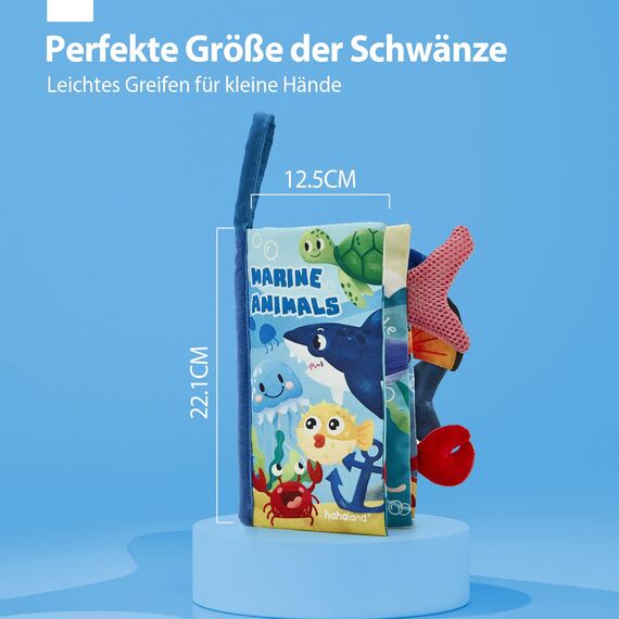 hahaland Baby Spielzeug ab 0 3 6 Monate Babybuch Stoffbuch,3D Meerestiere Thema Stoffbücher Fühlbuch Knisterbuch,Baby Bücher Babyspielzeug ab 0-6 Monate,Quiet Book Weihnachten Geschenk für Neugeborene
