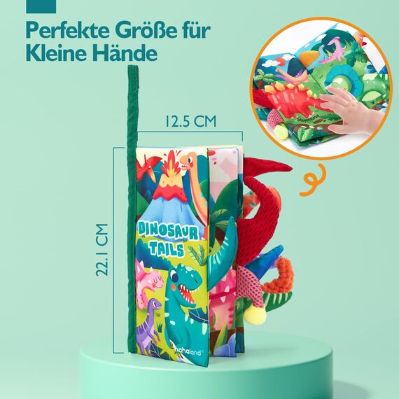 hahaland Baby Spielzeug 0 6 Monate Dinosaurier Babybuch, Sensorisches Stoffbuch mit Schwanz,Interaktive Fühlbuch Knisterbuch Babyspielzeug ab 0-6 Monate,Quiet Book Weihnachten Geschenk für Neugeborene