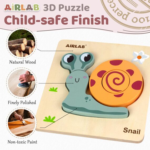 Airlab Montessori Spielzeug Holzpuzzle für Kinder, Holzspielzeug Puzzle ab 1 2 3 Jahre, Baby Steckpuzzle mit Aufbewahrungstasche, 4er-Set Puzzle Lernspielzeug Pädagogisches Spielzeug Geschenk