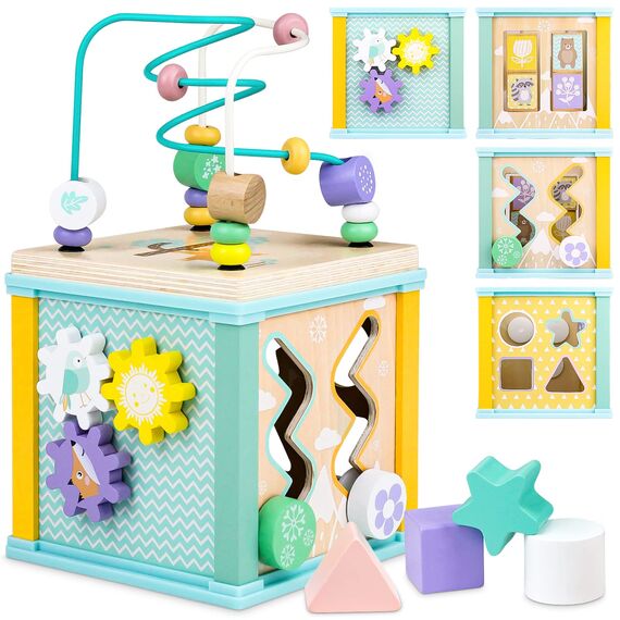 Airlab Motorikwürfel Aktivitätswürfel aus Holz, Motorikspielzeug Holzspielzeug ab 1 Jahr, Montessori Activity Center Lernspielzeug Geschenk für Kleinkinder Baby