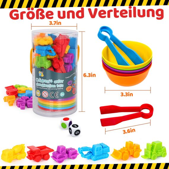 YIQOGAME Spielzeug Ab 3 Jahre,Farbiger Klassifikationsspielzeuge Set Montessori Spielzeug Ab 3 Jahre Mit Passenden Sortierbechern Und Pinzetten Lernspielzeug Kinderspielzeug Lernen Feinmotorik