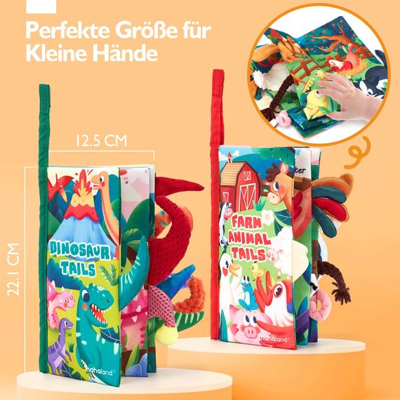 hahaland Baby Spielzeug 0 6 Monate Babybuch 2 Stück,Sensorisches Stoffbuch,Interaktive Bauernhof & Dinosaurier Fühlbuch Knisterbuch,Babyspielzeug ab 0-6 Monate,Weihnachten Geschenk für Neugeborene