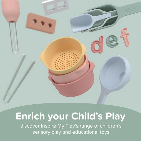 Inspire My Play – 3 x Koralle Stapelbare Silikonschaufeln – Perfektes Zubehör für Sensory Play Tray – Zubehör für Tuff Tray – Spielzeug für Frühentwicklung & Aktivitätsspielzeug