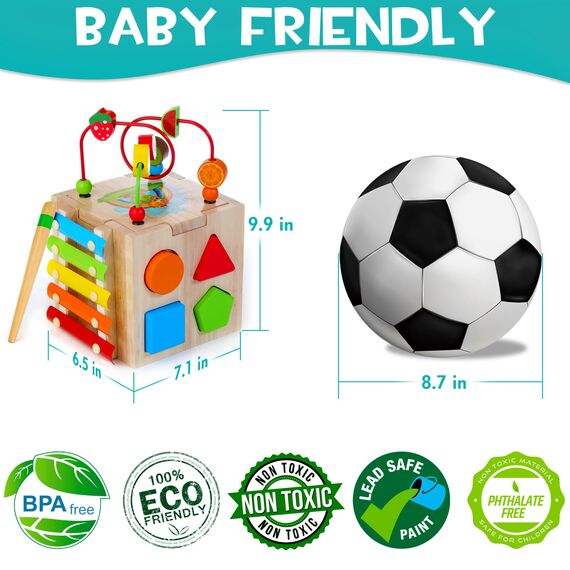 HELLOWOOD 8 in 1 Motorikwürfel ab 1 Jahr Aktivitätswürfel Stapel- und Sortierbrett Wort Karten(Auf Englisch) Motorikspielzeug Baby Montessori Spielzeug Geschenk für Kinder