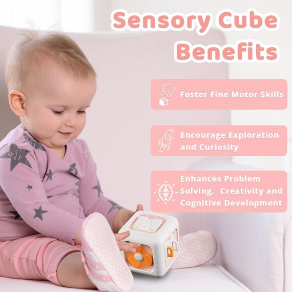 lerrbo Cubo de Actividades Rosa para Niños Pequeños Babyspielzeug für 1 Jahr altes Mädchen Geschenke, Montessori Spielzeug ab 1 Jahr, Reise sensorisches Spielzeug für Kleinkinder