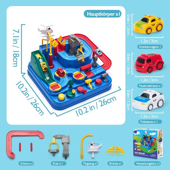 hahaland Spielzeug ab 2 Jahre, Auto Spielzeug Geschenke ab 2 3 Jahre Junge, Autorennbahn Abenteuer Auto Kinder Set, Feinmotorik, STEM, Montessori Spielzeug ab 3-5 Jahre Kindertag Geschenk (Mittel)