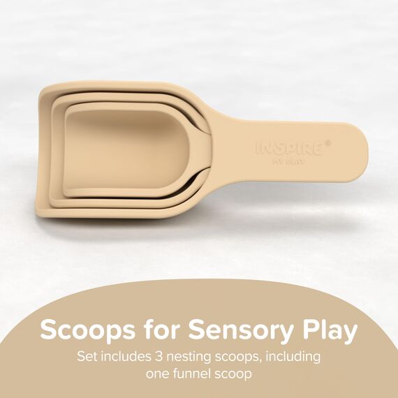 Inspire My Play – 3 x stapelbare Silikonschaufeln – Perfektes Zubehör für Sensory Play Tray – Zubehör für Tuff Tray – Spielzeug für Frühentwicklung – Montessori Lernspielzeug – Natur