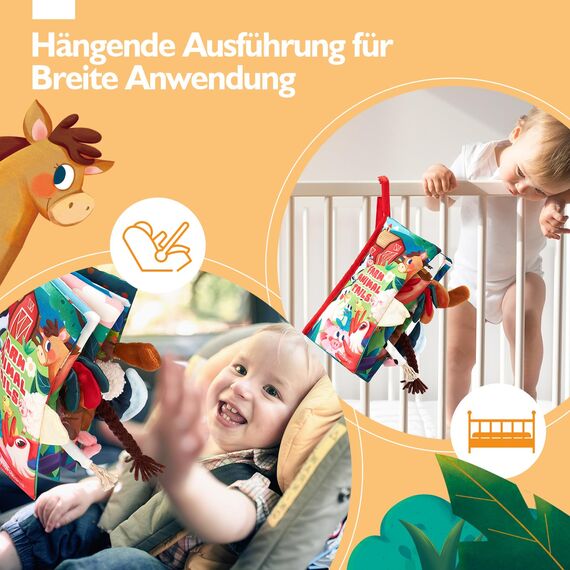hahaland Baby Spielzeug ab 3 6 Monate Babybuch mit Bauernhof Thema, Sensorisches Stoffbuch, Interaktive Fühlbuch Knisterbuch Babyspielzeug ab 0-6 Monate,Quiet Book Weihnachten Geschenk für Neugeborene
