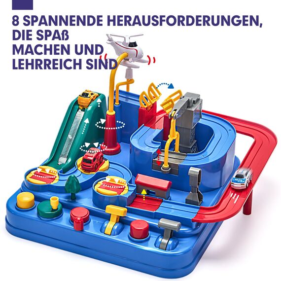 hahaland Spielzeug ab 2 Jahre, Auto Spielzeug Geschenke ab 2 3 Jahre Junge, Autorennbahn Abenteuer Auto Kinder Set, Feinmotorik, STEM, Montessori Spielzeug ab 3-5 Jahre Kindertag Geschenk (Mittel)