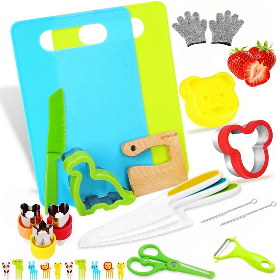 Kindermesser Set und Brotausstechformen-Set, Plätzchenausstecher für Kekse, Obst, Sandwiches und Gemüse, Kindermesser zum Schneiden