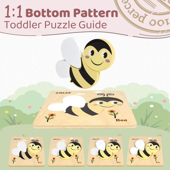 Airlab Montessori Spielzeug Holzpuzzle für Kinder, Holzspielzeug Puzzle ab 1 2 3 Jahre, Baby Steckpuzzle mit Aufbewahrungstasche, 4er-Set Puzzle Lernspielzeug Pädagogisches Spielzeug Geschenk