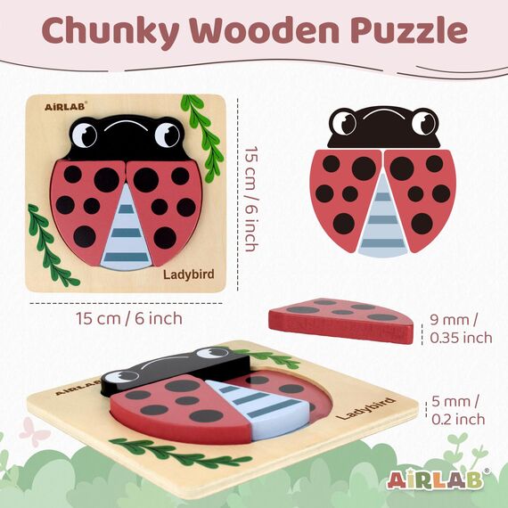 Airlab Montessori Spielzeug Holzpuzzle für Kinder, Holzspielzeug Puzzle ab 1 2 3 Jahre, Baby Steckpuzzle mit Aufbewahrungstasche, 4er-Set Puzzle Lernspielzeug Pädagogisches Spielzeug Geschenk