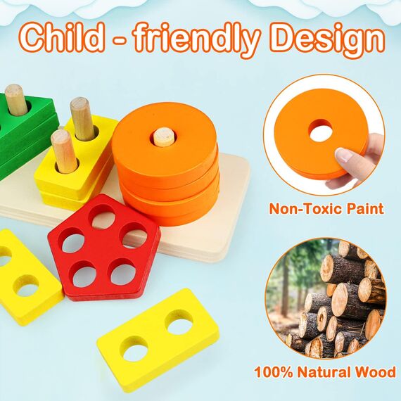 Joozmui Steckpuzzle Holz ab 1 Jahr, Holzspielzeug ab 1 2 Jahr Montessori Spielzeug ab 1 2 Jahr Motorikspielzeug ab 1-3 Jahr Baby Spielzeug 6 9 Monate Sortierspiel Kinderspielzeug