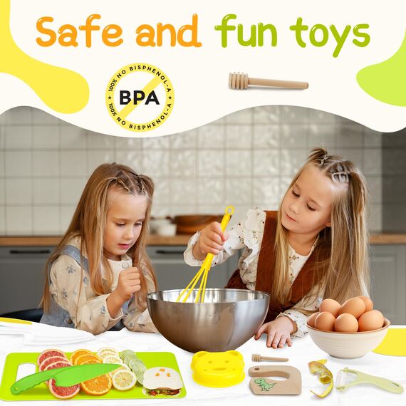 Kindermesser 20-teiliges Kinder Sicherheit Kochmesser Küchenmesser Set mit Gemüse Ausstechformen, Holzmesser, Schneidebrett etc. Montessori Spielzeug als Geburtstagsgeschenk für Kinder ab 3 Jahren