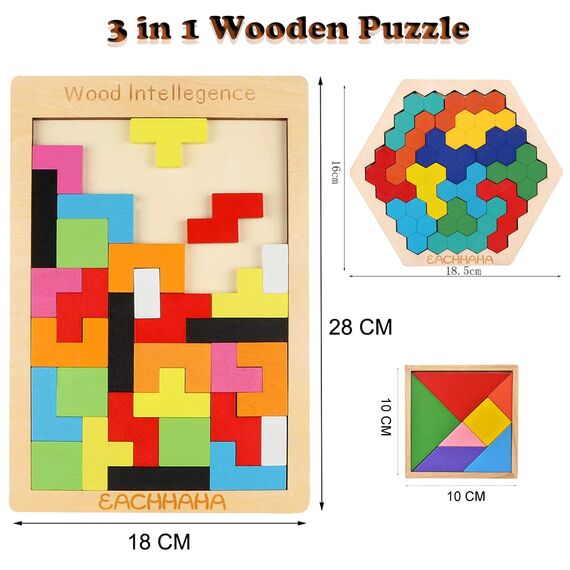 EACHHAHA Montessori Spielzeug ab 4 Jahre,3 in 1 Tangram Holzpuzzle kinder,Kreativ Lernspielzeug,Fördert räumliche Vorstellungskraft und logisches Denken, Geschenkidee für Kinder