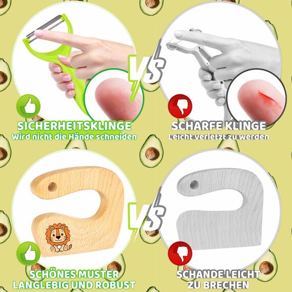 LETTO & TAILOR 13 teiliges Kindermesser Set Kinder Sicherheit Küchenmesser mit Gemüse Ausstechformen, Holzmesser, Schneidebrett - für Kinder ab 3 Jahren (13-teiliges Löwenset)