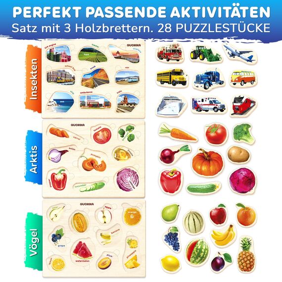 QUOKKA Spielzeug Puzzle ab 1 2 3 Jahre - Montessori Holz Steckpuzzle für Kinder ab 4 - Lernspielzeug Mit Realistischen Früchten für Mädchen and Jungen