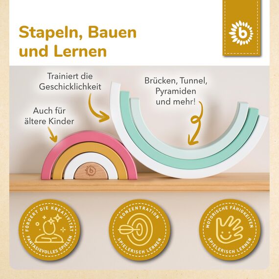 Bieco Regenbogen Holz Beeren Stapelturm Baby Steckspiel Montessori Dekostäbe ab 1 Jahr