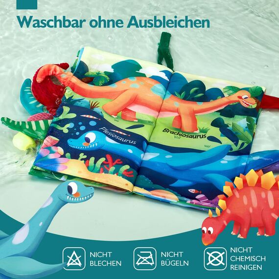 hahaland Baby Spielzeug 0 6 Monate Dinosaurier Babybuch, Sensorisches Stoffbuch mit Schwanz,Interaktive Fühlbuch Knisterbuch Babyspielzeug ab 0-6 Monate,Quiet Book Weihnachten Geschenk für Neugeborene