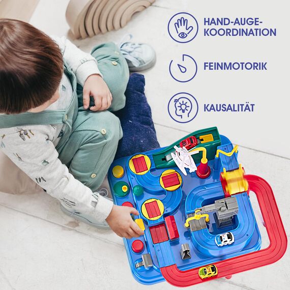 hahaland Spielzeug ab 2 Jahre, Auto Spielzeug Geschenke ab 2 3 Jahre Junge, Autorennbahn Abenteuer Auto Kinder Set, Feinmotorik, STEM, Montessori Spielzeug ab 3-5 Jahre Kindertag Geschenk (Mittel)