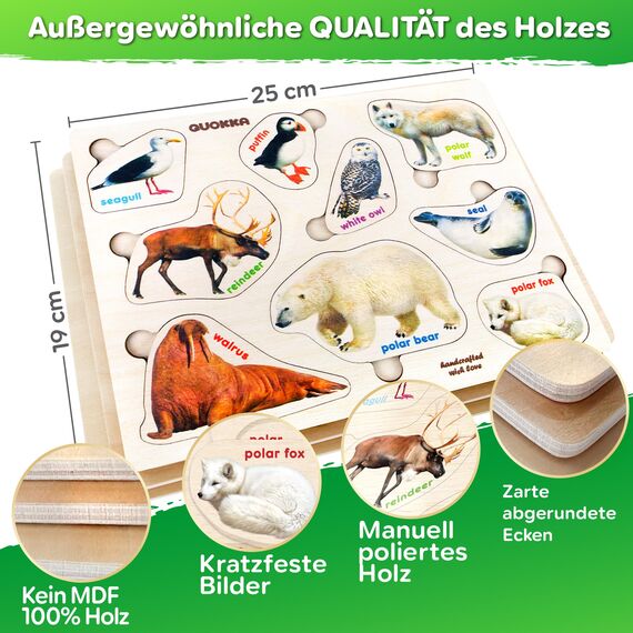 QUOKKA Spielzeug Puzzle ab 1 2 3 Jahre - Montessori Holz Steckpuzzle für Kinder ab 4 - Lernspielzeug Mit Realistischen Tieren für Mädchen and Jungen