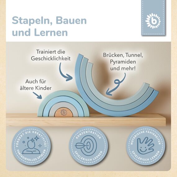 Bieco Holz Baby Blau - Steckspiel Regenbogen - Motorikspielzeug