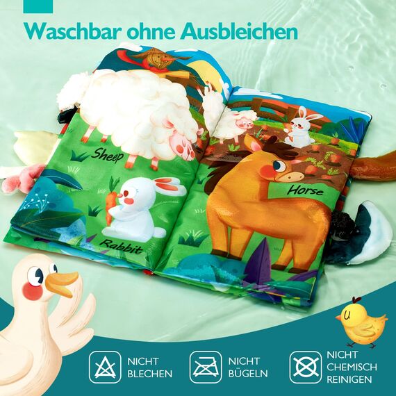 hahaland Baby Spielzeug 0 6 Monate Babybuch 2 Stück,Sensorisches Stoffbuch,Interaktive Bauernhof & Dinosaurier Fühlbuch Knisterbuch,Babyspielzeug ab 0-6 Monate,Weihnachten Geschenk für Neugeborene