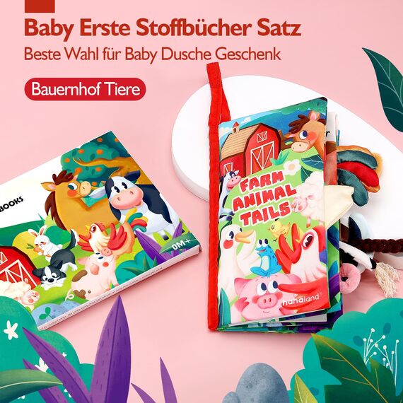 hahaland Baby Spielzeug ab 3 6 Monate Babybuch mit Bauernhof Thema, Sensorisches Stoffbuch, Interaktive Fühlbuch Knisterbuch Babyspielzeug ab 0-6 Monate,Quiet Book Weihnachten Geschenk für Neugeborene