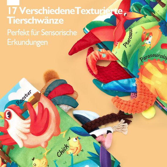 hahaland Baby Spielzeug 0 6 Monate Babybuch 2 Stück,Sensorisches Stoffbuch,Interaktive Bauernhof & Dinosaurier Fühlbuch Knisterbuch,Babyspielzeug ab 0-6 Monate,Weihnachten Geschenk für Neugeborene