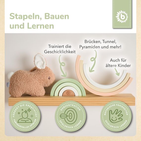 Bieco Regenbogen-Stapelturm aus Holz | Montessori Jousting Spiel für Baby und Kinder | Holzhase feine Dekoration ab 1 Jahr