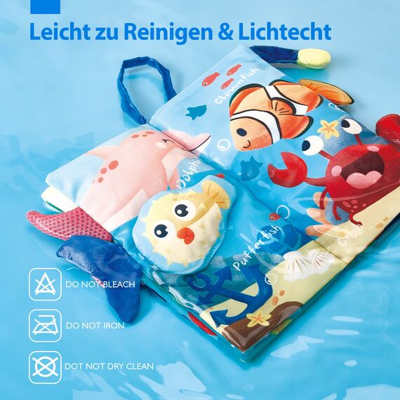 hahaland Baby Spielzeug ab 0 3 6 Monate Babybuch Stoffbuch,3D Meerestiere Thema Stoffbücher Fühlbuch Knisterbuch,Baby Bücher Babyspielzeug ab 0-6 Monate,Quiet Book Weihnachten Geschenk für Neugeborene