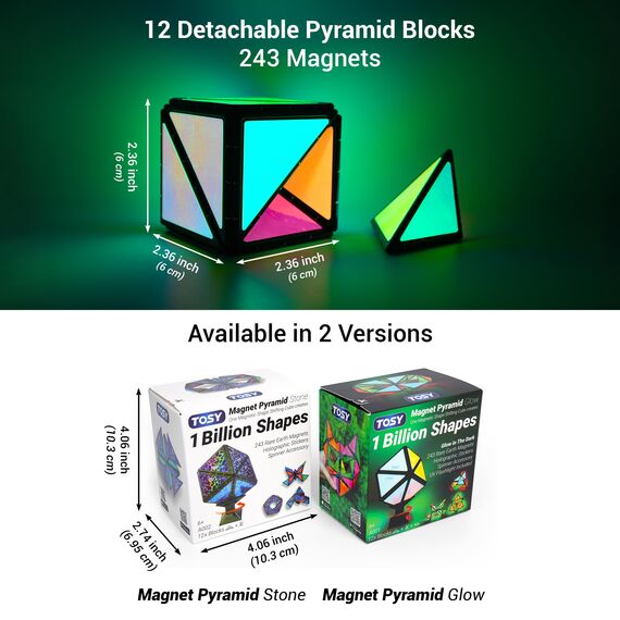 TOSY Magnet Pyramid Stone – 1 Würfel verwandelt Sich in 1 Milliarde Formen, 12 Teile, 243 Magnete, Ostergeschenk für Kinder, holografisches Design, kreatives STEM-Puzzle