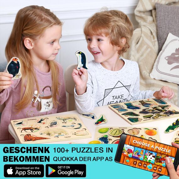 QUOKKA Spielzeug Puzzle ab 1 2 3 Jahre - Montessori Holz Steckpuzzle für Kinder ab 4 - Lernspielzeug Mit Realistischen Tieren für Mädchen and Jungen