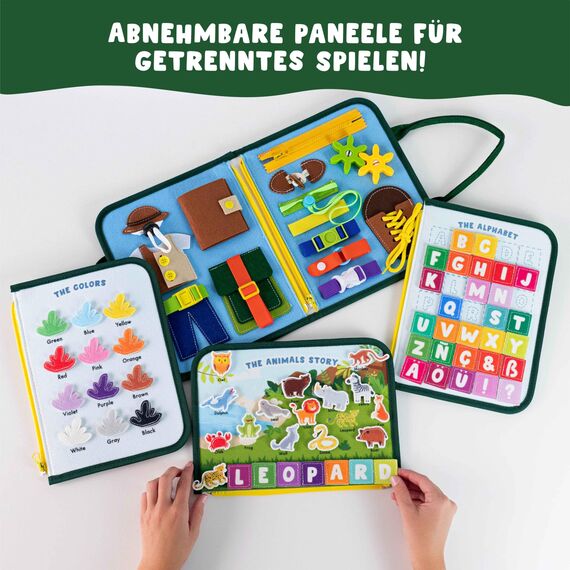 BONNYCO Montessori Busy Board aus Filz, Pädagogisches Montessori Spielzeug. Activity Board Baby Motorikspielzeug, Kinder Geschenke für Jungs Mädchen. Kinder Spielzeug, Geburtstag Weihnachten