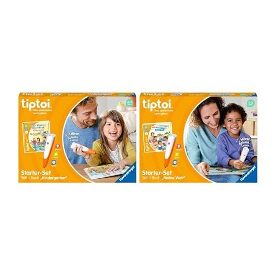Ravensburger tiptoi Starter-Set 00113: Stift und Wörter-Bilderbuch Kindergarten- Lernsystem für Kinder ab 3 Jahren & tiptoi Starter-Set 00112 - Stift und Bilderbuch Suchen und Entdecken Meine Welt