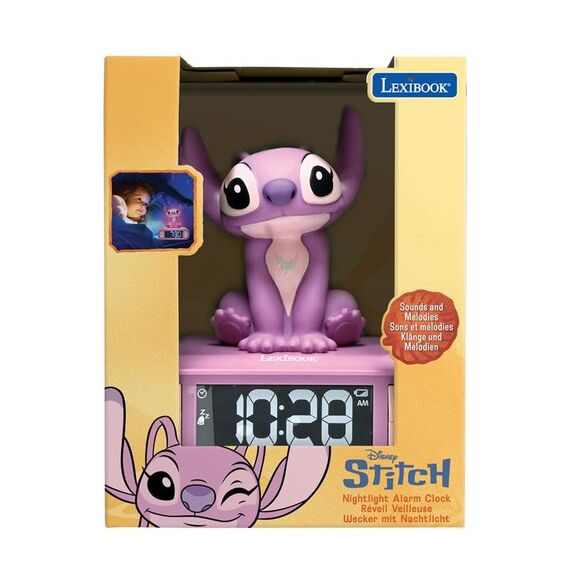Lexibook, Disney Stitch, Angel Nachtlicht-Wecker, Töne und Melodien, hintergrundbeleuchteter LCD-Bildschirm, Leuchtend, Schlummerfunktion, rosa, RL800D1